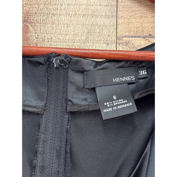 Hennes Black Sleeveless Satin Midi Sheath Dress Womens Size 6 - Picture 4 of 6